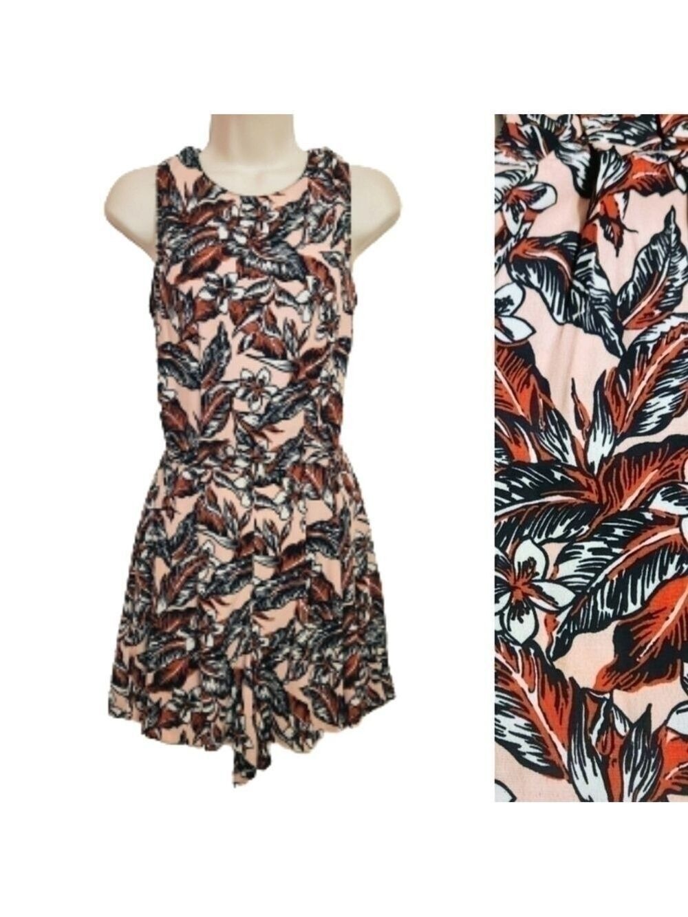 Zara Woman Peach Black Floral Print Romper X Small